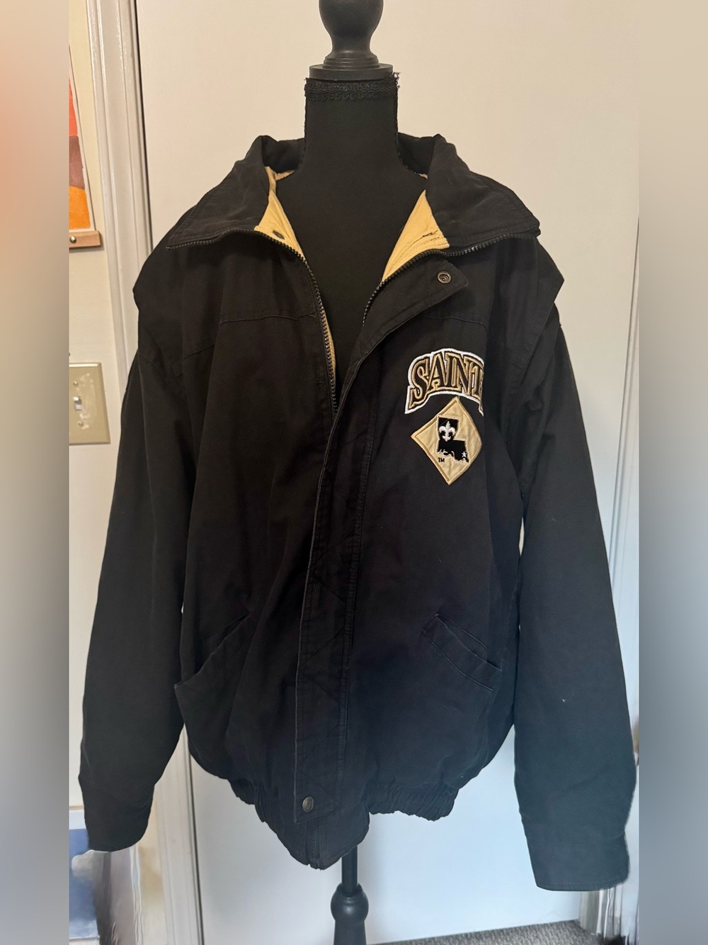 LOGO 7 Black and Gold Saints Patch Bomber Jacket